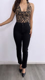 Vida Striped Halter Top- Mocha/Black