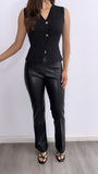 Arlene Thick Ribbed Button Down Top- Black