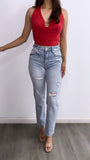 Liandra Silk Halter Top- Red