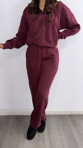 Sunday Afternoon Straight Leg Sweat Set- Burgandy
