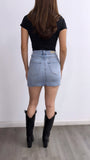 Bartolo High Rise Denim Mini Skirt- Light Wash