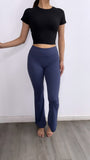 Tone It Down Athleisure High Rise Flare Leggings- Muted Blue