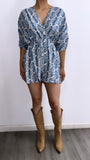 Feeling Groovy Flowy Romper- Blue/White