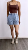 Set n Go Acid Wash Jogger Shorts- Light Blue Denim
