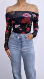 Lover Girl Floral Assymetrical Top- Black