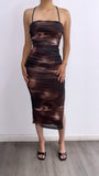 Worth Waiting Mesh Midi Dress- Brown Multi