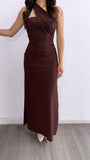 Mi Tesoro Ruched Scarf Maxi Dress- Chocolate