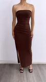 Una Noche Mas Tube Maxi Dress- Brown