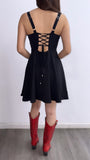 Festival Season Corset Flowy Mini Dress- Black
