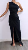 Night Of Romance Assymetrical Maxi Dress- Black