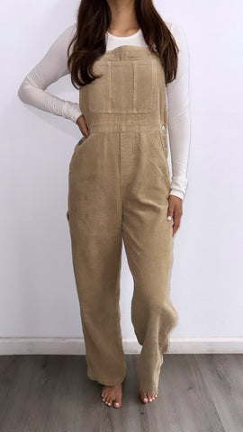 Fall Is Calling Corduroy Straight Leg Overalls- Taupe