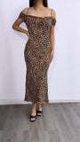 Got Me Twisted Off Shoulder Maxi Dress- Leopard