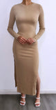 Give Me More Ribbed Midi Dress- Taupe