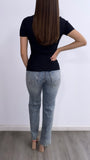 Gianna Ribbed Button Down Top- Black