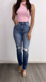 Jivette Assymetrical Scarf Bodysuit- Pink