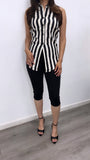 Susy Striped Sleeveless Button Up Top- Black/Ivory