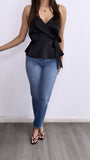 Isela Satin Ruffle Top- Black