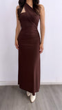 Mi Tesoro Ruched Scarf Maxi Dress- Chocolate