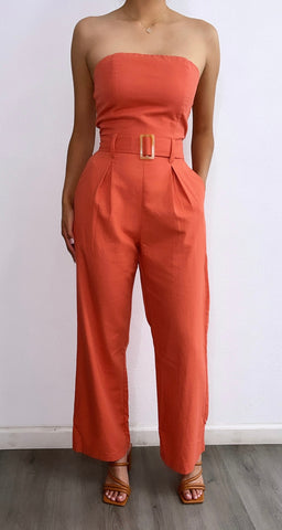 De Dia Linen Tube Jumpsuit- Coral