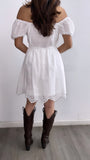 Palomita Floral Embroidered Scallop Hem Mini Dress- White