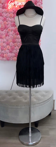 Fringe Mini Dress- Black