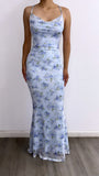 Cherished Moments Floral Mesh Maxi Dress- Baby Blue