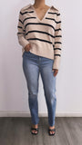 Janie Striped Oversized Sweater Top- Taupe/Black