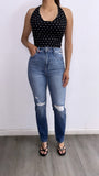 Forever More Polka Dot Mesh Halter Top- Black/White