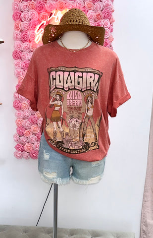 "Cowgirl, Rodeo Legends" Oversized Graphic Tee- Mauve