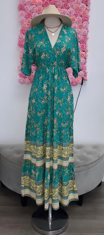 Floral Fusion Maxi Dress- Teal