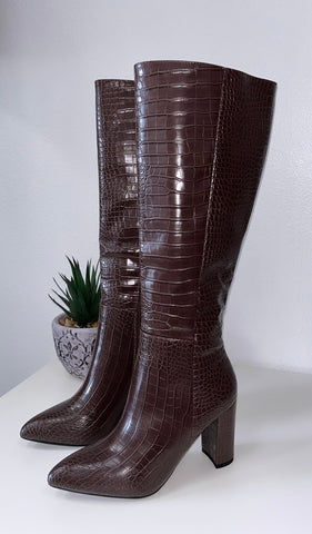 Wild About You Knee High Croc Boots- Chocolate