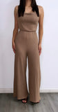 Sunday Brunch Wide Leg Ribbed Jumpsuit- Mocha