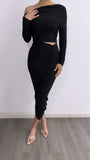 Coqueta Ruched Maxi Skirt Set- Black