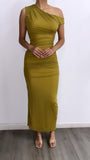 Cocktail Hour Assymetrical Mesh Maxi Dress- Kiwi