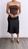 Dainty Days Flowy Satin Midi Skirt-Black