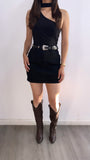 Horacio High Rise Denim Mini Skirt- Black