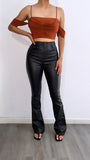 On Repeat High Rise Flare Faux Leather Pants- Black