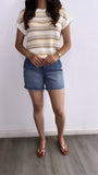 Abby Knitted Striped Short Sleeve Top- Butter Yellow/Neutral