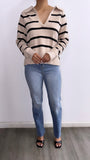 Janie Striped Oversized Sweater Top- Taupe/Black