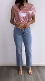 Suleyma Assymetrical Mettalic Ruched Top- Pink