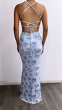 Cherished Moments Floral Mesh Maxi Dress- Baby Blue