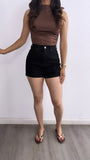 Lalo High Rise Distressed Denim Mom Shorts- Black