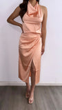 Cocktail Hour Satin Midi Skirt-Peach