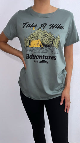 "Take A Hike, Adventures Are Calling"Oversized Graphic Tee- Teal