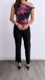 Salma Assymetrical Floral Mesh Top-Black/Pink