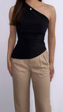 Lily Assymetrical Ruched Top- Black