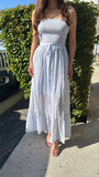 Sweet Magnolia Flowy Floral Strapless Maxi Dress-Baby Blue
