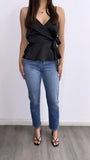 Isela Satin Ruffle Top- Black