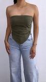 Kels Pin Striped Tube Top- Olive/White