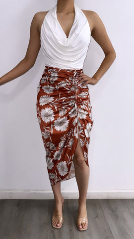 Capri Floral Midi Skirt- Rust